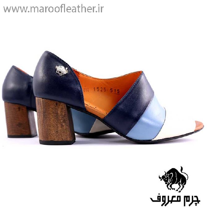 کفش مجلسی جلوبازپاشنه پنج سانت چوب گردوکد515رنگ ابی سایز36