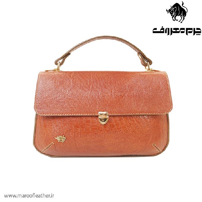 کیف مجلسی دستی دوشی مدل فندق رنگ عسلی لیزارد